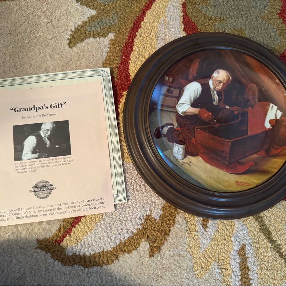 Norman Rockwell Grandpa's Gift Wall Art - Brown and Red